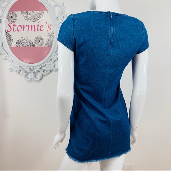 Zara Trf / Frayed Hem Blue Jean Dress - Picture 5 of 8